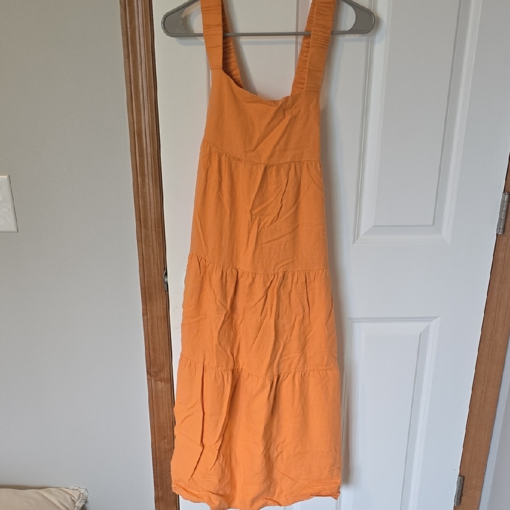 Orange Square Neck Sleeveless Midi Sundress